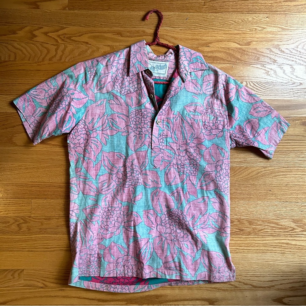 Vintage Reverse Print Hawaiian Shirt pink/teal